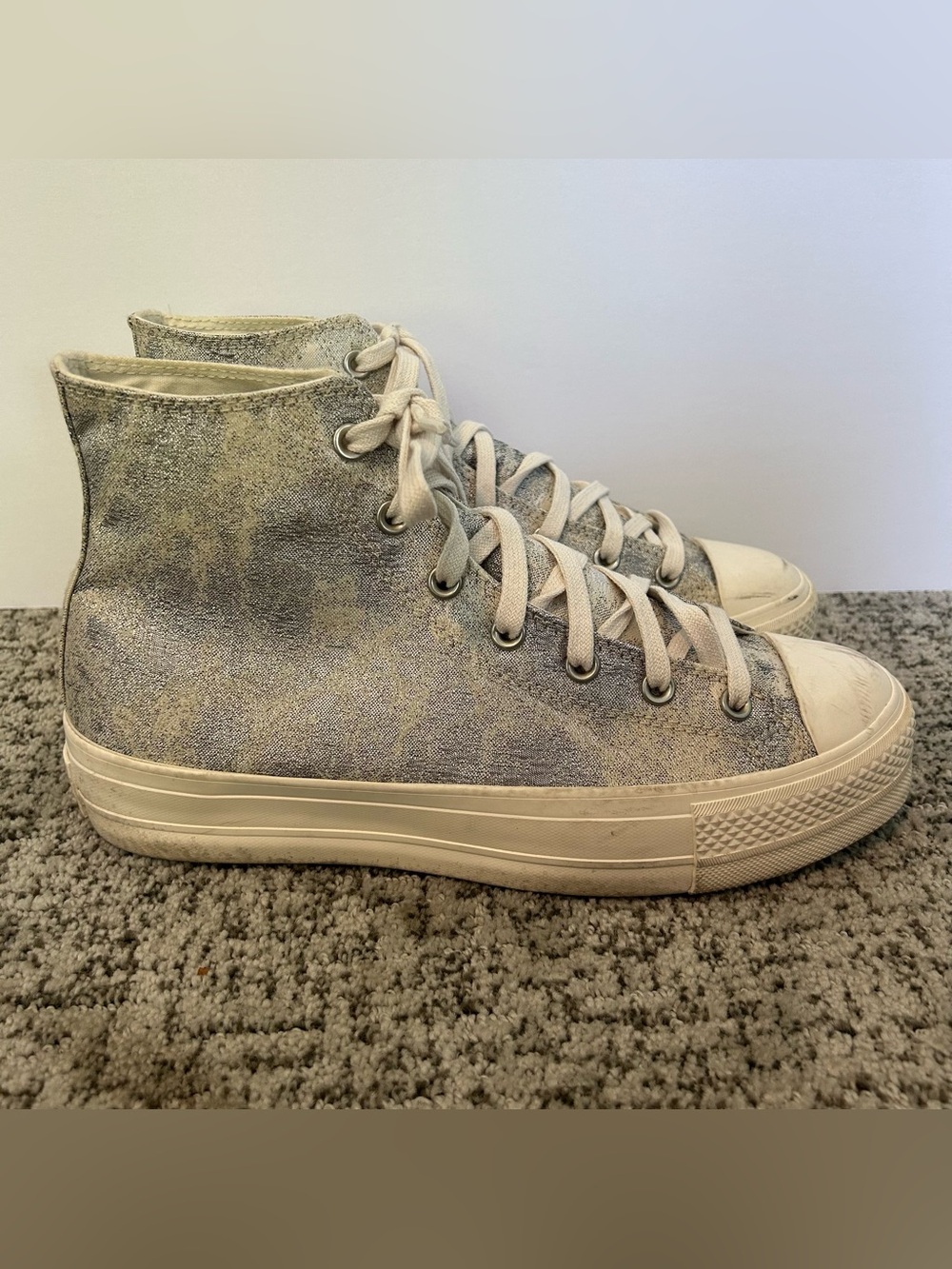 Converse Chuck Taylor AS Metallic Silver Platform Hi Sneakers Size 11